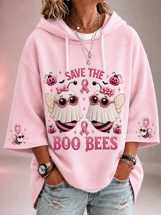 Frauen retten die Boo Bees Halloween Pink Ghost Bees Print Brustkrebs Sensi bilisierung Unterstützung 3/4 Ärmel Hoodie