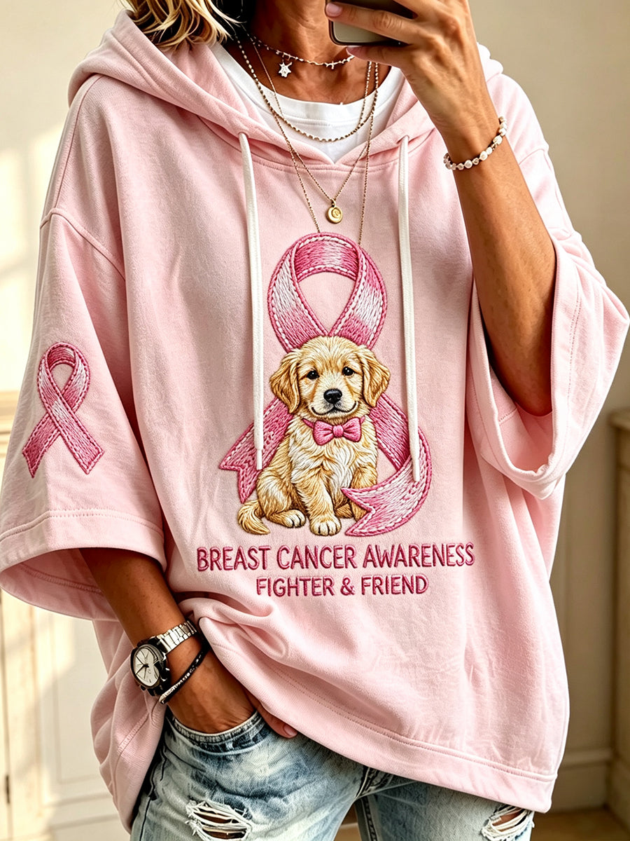 Frauen Brustkrebs Bewusstsein Rosa Band Golden Retriever Print Hoodie