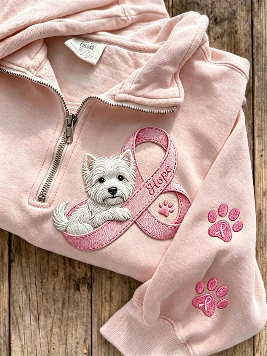 Frauen Hope Pink Ribbon West Highland Terrier & Paw Prints Sweatshirt mit Reiß verschluss