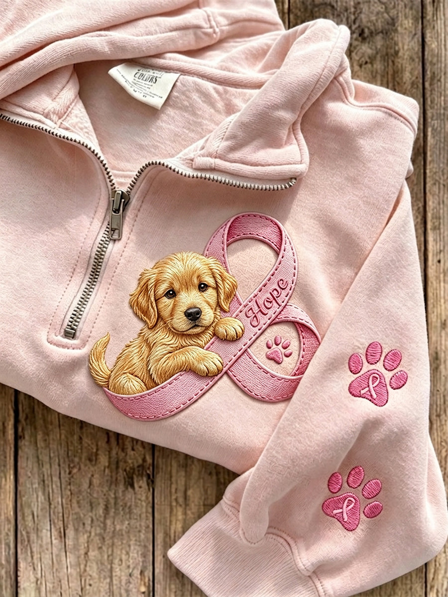 Damen Hope Pink Ribbon Golden Retriever & Paw Prints Sweatshirt mit Reiß verschluss