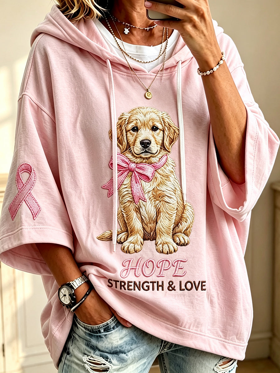 Frauen Hoffnung Stärke & Liebe Pink Ribbon Golden Retriever Print Hoodie