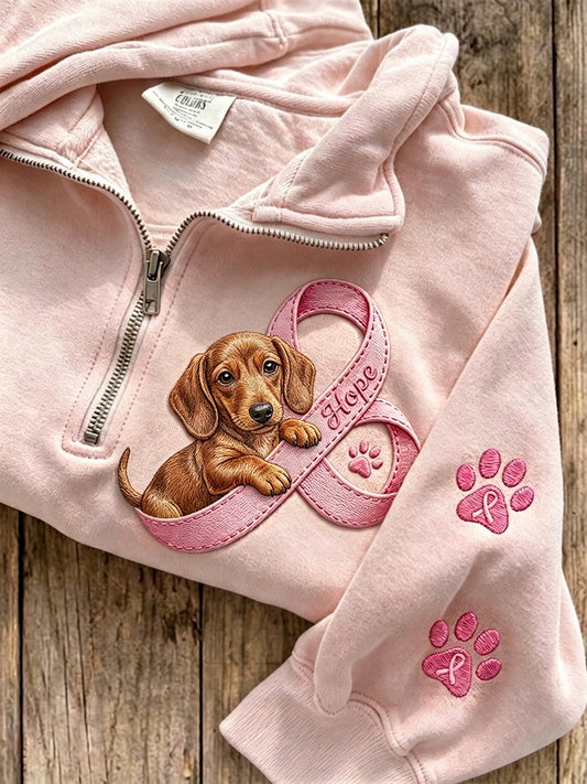Damen Hope Pink Ribbon Dackel & Pfote Drucke mit Reiß verschluss Sweatshirt