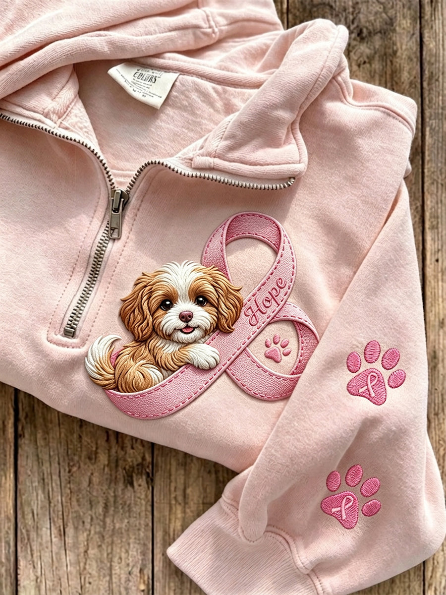 Damen Hope Pink Ribbon Hund & Pfote Drucke mit Reiß verschluss Sweatshirt