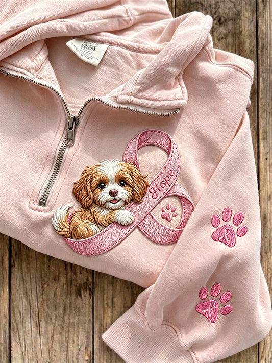 Damen Hope Pink Ribbon Hund & Pfote Drucke mit Reiß verschluss Sweatshirt