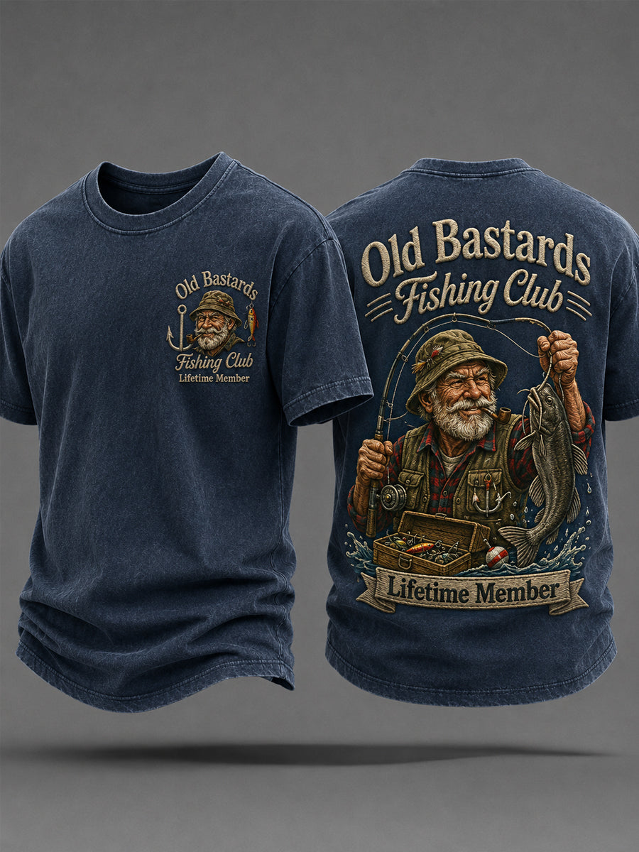 Herren-Lustiges-Old-Bastards-Fischereiverein-Lebensmitglied-Print-Lässiges T-Shirt