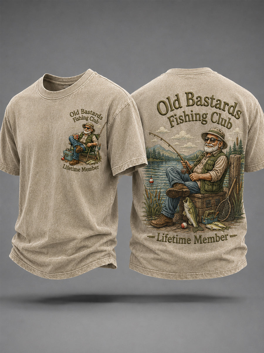 Herren-Lustiges-Old-Bastards-Fischereiverein-Lebensmitglied-Print-Lässiges T-Shirt