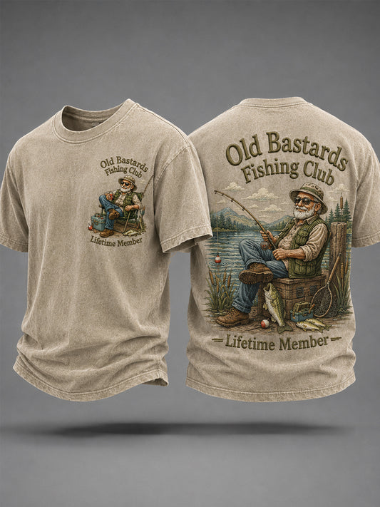 Herren-Lustiges-Old-Bastards-Fischereiverein-Lebensmitglied-Print-Lässiges T-Shirt
