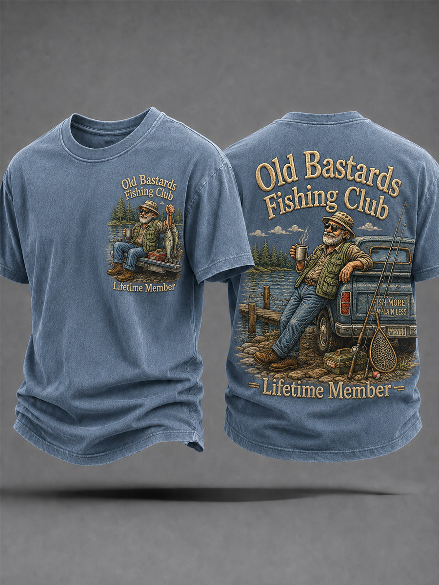 Herren-Lustiges-Old-Bastards-Fischereiverein-Lebensmitglied-Print-Lässiges T-Shirt