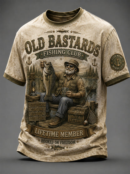 Herren-Langarm-T-Shirt mit Witz-Print „Lifetime Member“ des Anglerclubs „Old Bastards“
