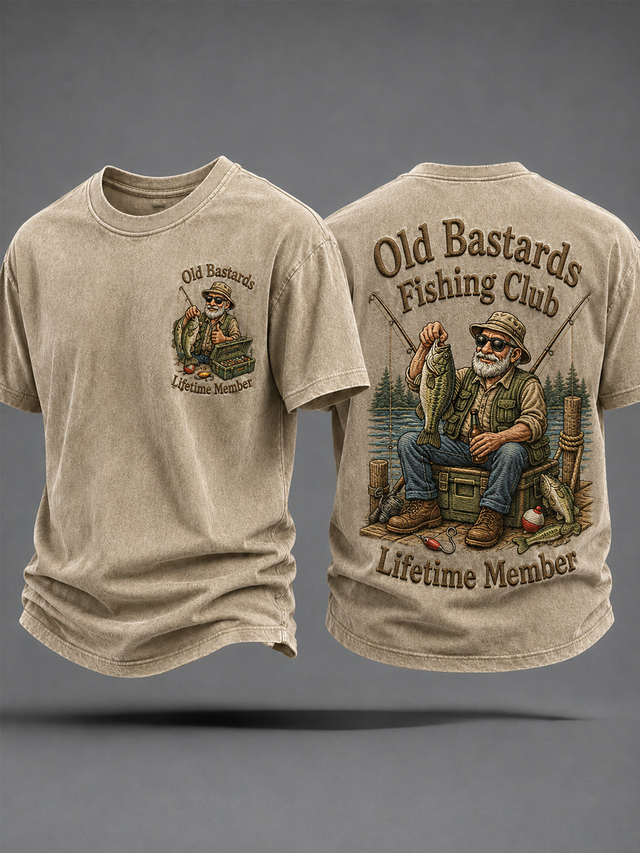 Herren-Lustiges-Old-Bastards-Fischereiverein-Lebensmitglied-Print-Lässiges T-Shirt