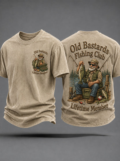 Herren-Lustiges-Old-Bastards-Fischereiverein-Lebensmitglied-Print-Lässiges T-Shirt