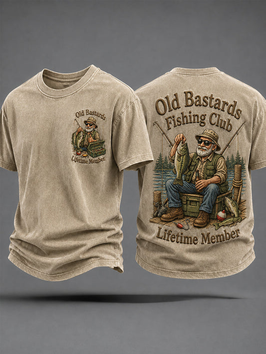 Herren-Lustiges-Old-Bastards-Fischereiverein-Lebensmitglied-Print-Lässiges T-Shirt