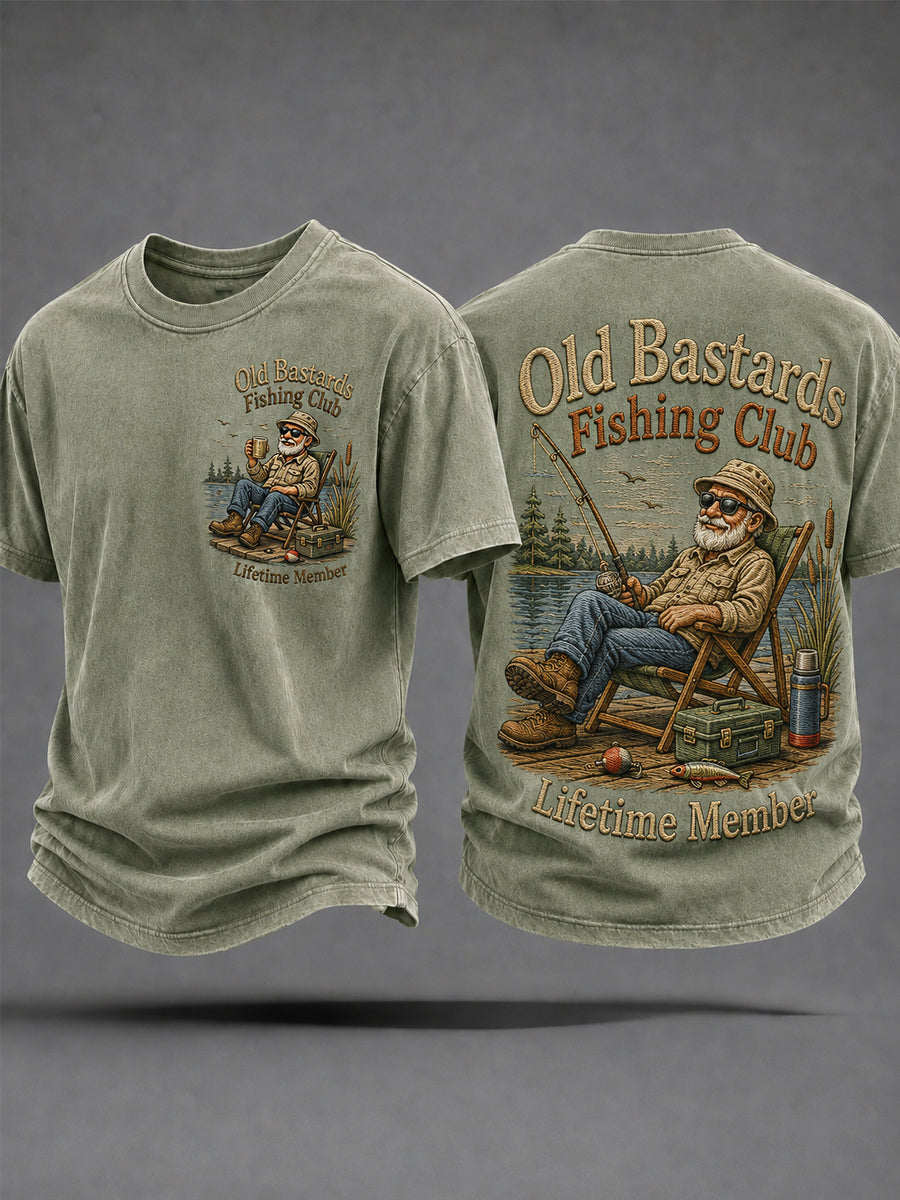 Herren-Lustiges-Old-Bastards-Fischereiverein-Lebensmitglied-Print-Lässiges T-Shirt