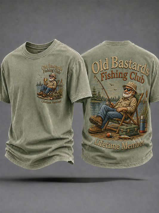 Herren-Lustiges-Old-Bastards-Fischereiverein-Lebensmitglied-Print-Lässiges T-Shirt