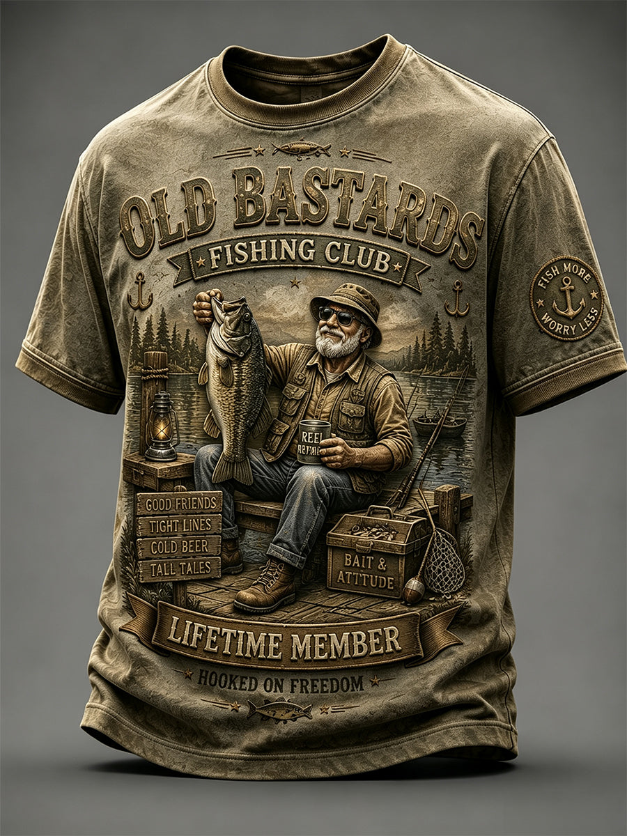 Herren-Langarm-T-Shirt mit Witz-Print „Lifetime Member“ des Anglerclubs „Old Bastards“
