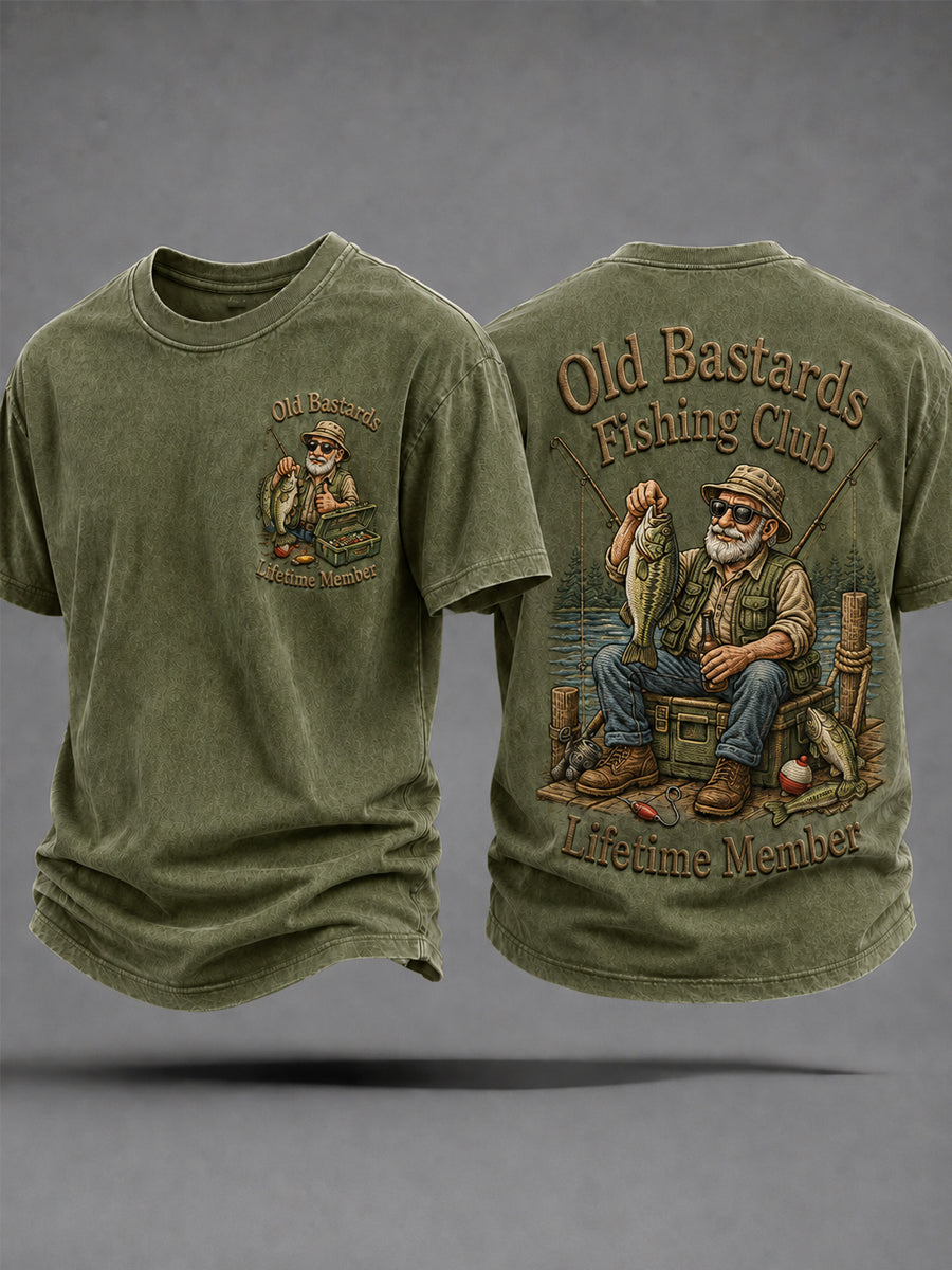 Herren-Lustiges-Old-Bastards-Fischereiverein-Lebensmitglied-Print-Lässiges T-Shirt