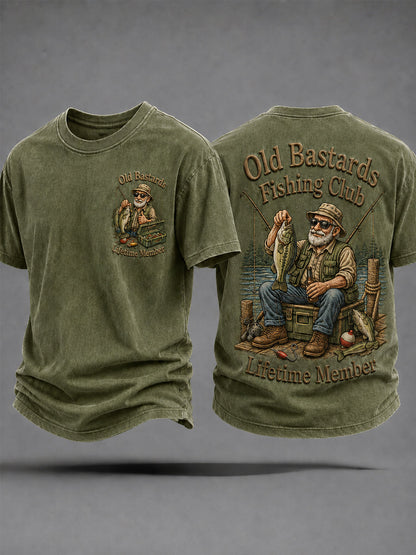 Herren-Lustiges-Old-Bastards-Fischereiverein-Lebensmitglied-Print-Lässiges T-Shirt