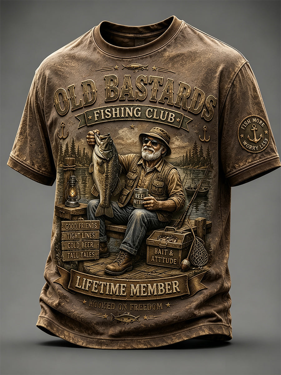 Herren-Langarm-T-Shirt mit Witz-Print „Lifetime Member“ des Anglerclubs „Old Bastards“