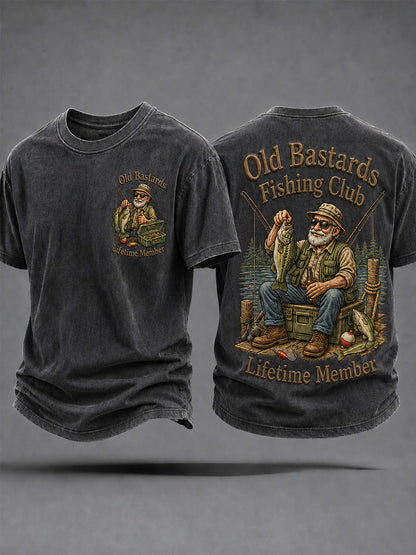 Herren-Lustiges-Old-Bastards-Fischereiverein-Lebensmitglied-Print-Lässiges T-Shirt
