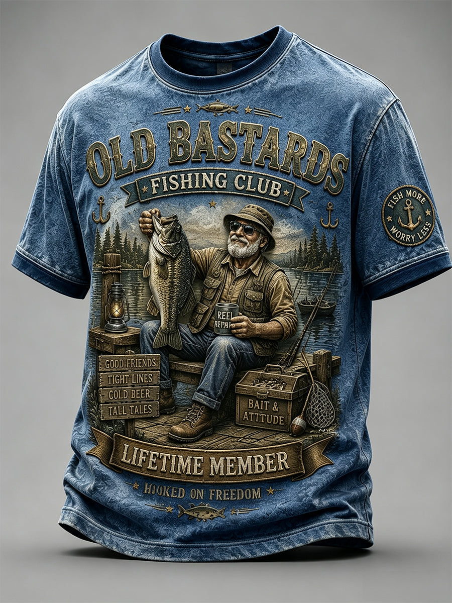 Herren-Langarm-T-Shirt mit Witz-Print „Lifetime Member“ des Anglerclubs „Old Bastards“