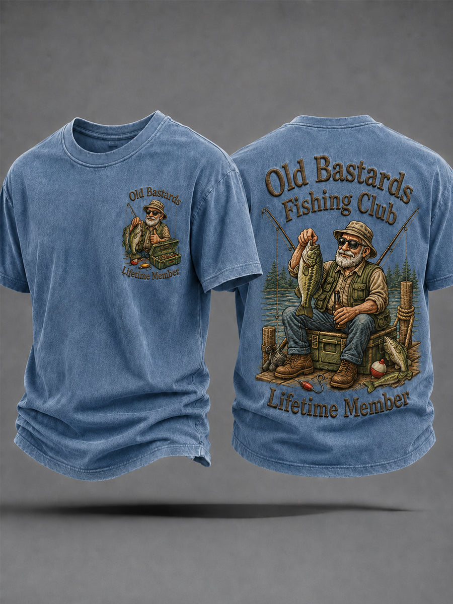 Herren-Lustiges-Old-Bastards-Fischereiverein-Lebensmitglied-Print-Lässiges T-Shirt