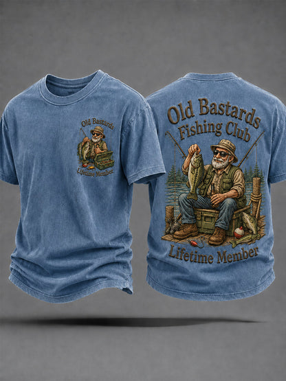 Herren-Lustiges-Old-Bastards-Fischereiverein-Lebensmitglied-Print-Lässiges T-Shirt