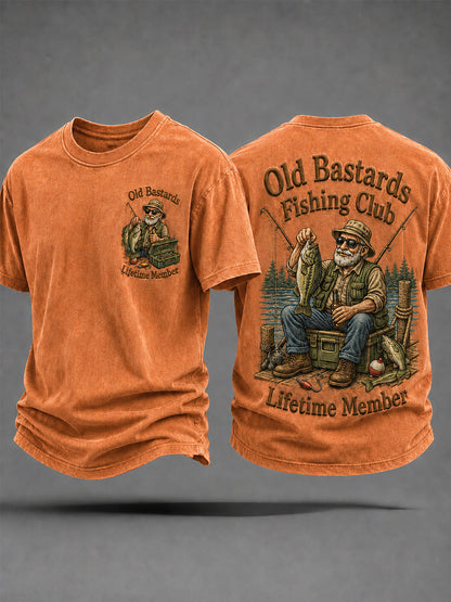 Herren-Lustiges-Old-Bastards-Fischereiverein-Lebensmitglied-Print-Lässiges T-Shirt