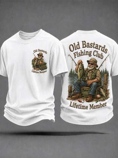 Herren-Lustiges-Old-Bastards-Fischereiverein-Lebensmitglied-Print-Lässiges T-Shirt