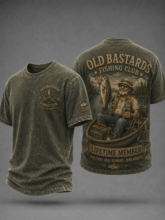 Herren-Langarm-T-Shirt mit Witz-Print „Lifetime Member“ des Anglerclubs „Old Bastards“
