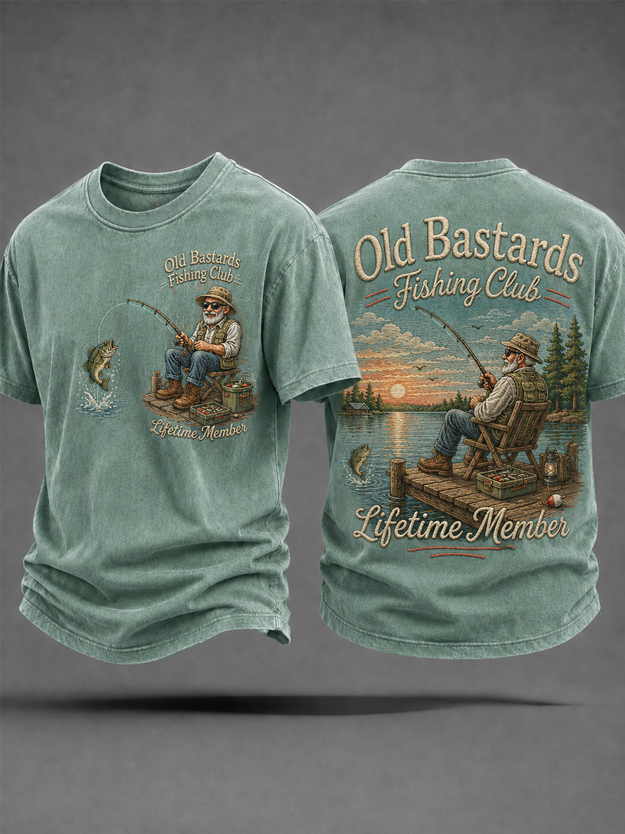 Herren-Lustiges-Old-Bastards-Fischereiverein-Lebensmitglied-Print-Lässiges T-Shirt