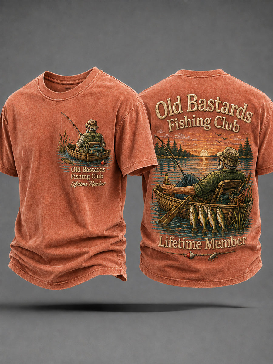 Herren-Lustiges-Old-Bastards-Fischereiverein-Lebensmitglied-Print-Lässiges T-Shirt