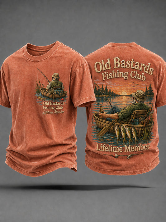 Herren-Lustiges-Old-Bastards-Fischereiverein-Lebensmitglied-Print-Lässiges T-Shirt