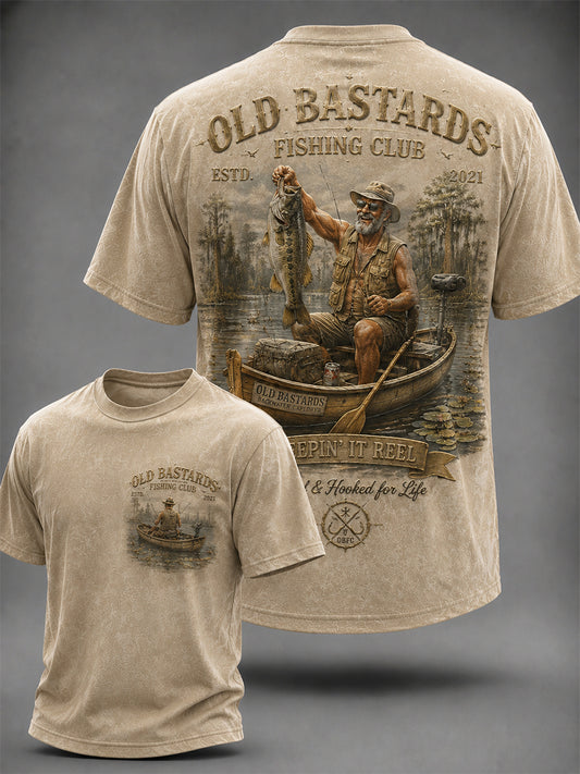 Herren-Lustiges-Old-Bastards-Fischereiverein-Lebensmitglied-Print-Lässiges T-Shirt
