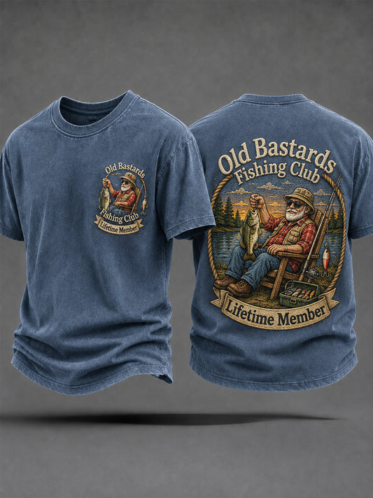 Herren-Lustiges-Old-Bastards-Fischereiverein-Lebensmitglied-Print-Lässiges T-Shirt