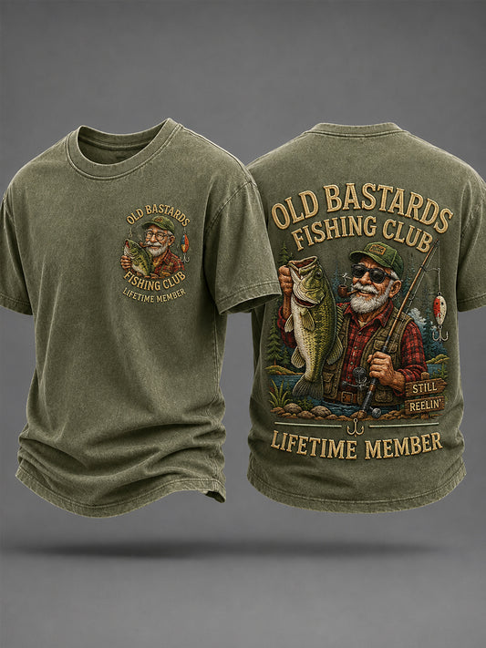 Herren-Lustiges-Old-Bastards-Fischereiverein-Lebensmitglied-Print-Lässiges T-Shirt