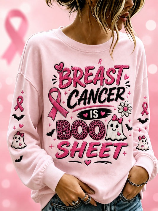 Brustkrebs bei Frauen – Boo-Blatt-Print – Lässiges Sweatshirt