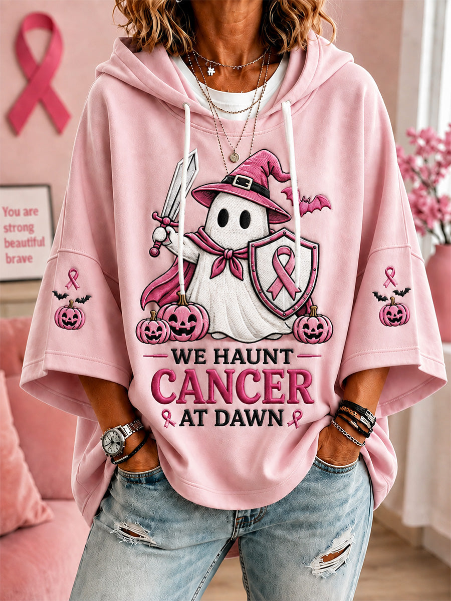 Damen-Druck-Kapuzenpullover mit kurzen Ärmeln „We Haunt Cancer At Dawn“ im lässigen Stil
