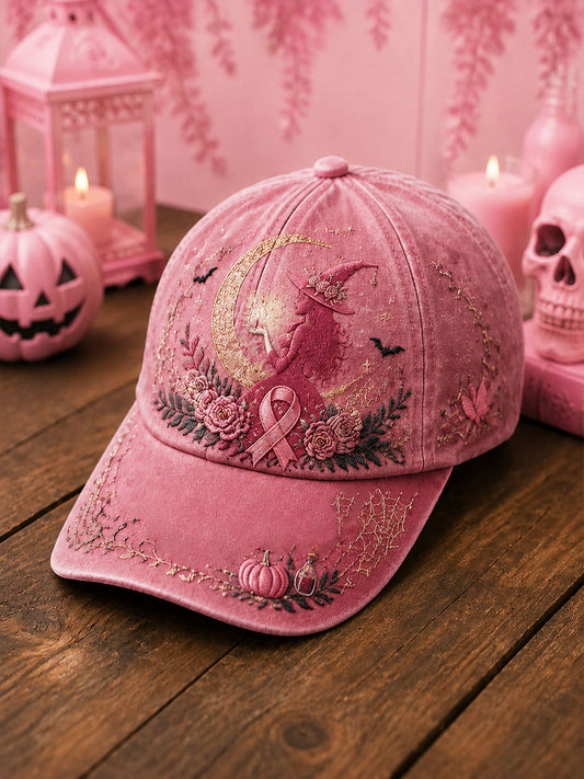 Brustkrebsbewusstseins-Halloween-Hut im Hexen-Design für Damen und Herren, lässig geschnitten