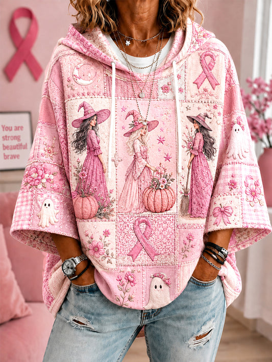 Frauen im Oktober tragen wir rosa Halloween rosa Hexen und Geister druck Brustkrebs-Bewusstseins-Unterstützung Kurzarm-Hoodie
