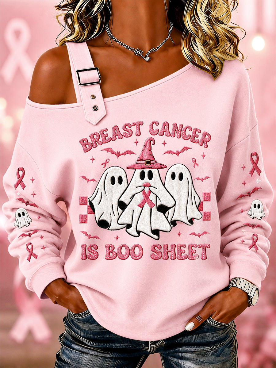 Frauen Brustkrebs ist Boo Sheet Print lässig schulter freies Sweatshirt