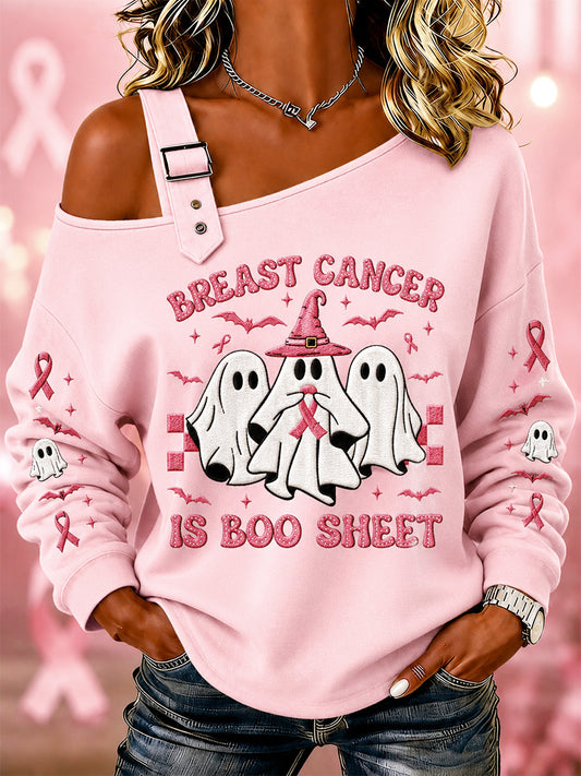 Frauen Brustkrebs ist Boo Sheet Print lässig schulter freies Sweatshirt