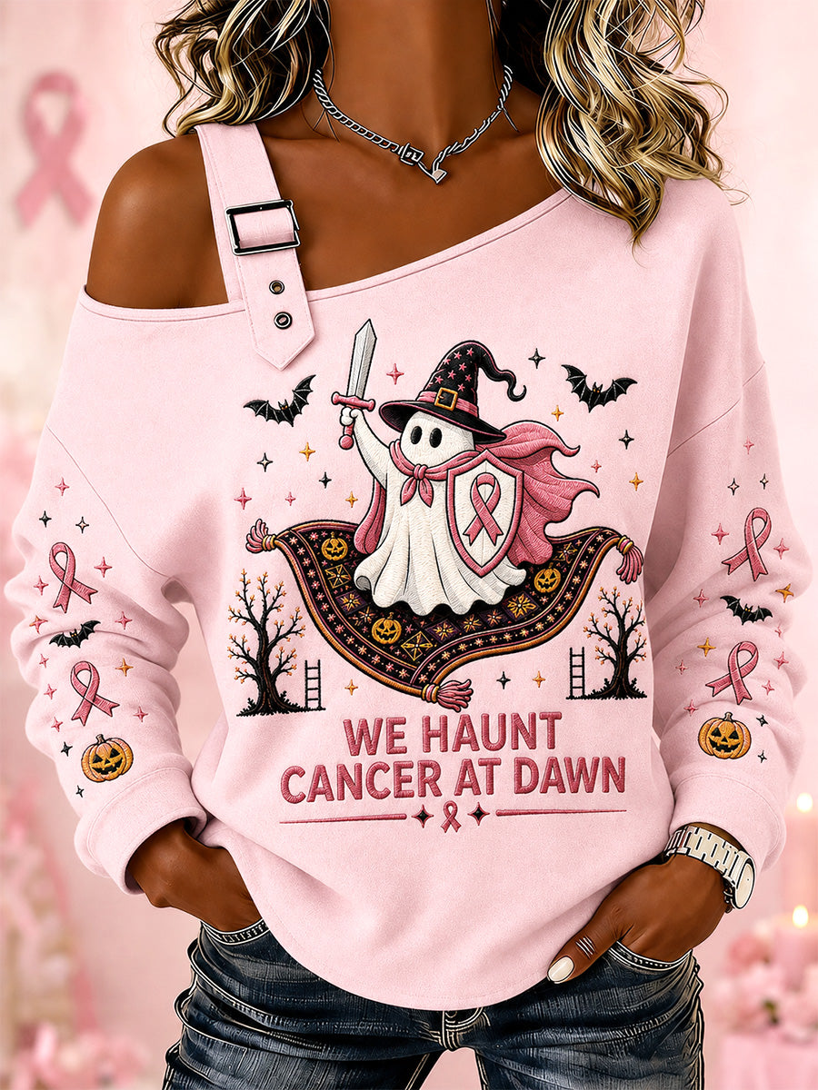 Frauen Wir verfolgen Krebs im Morgengrauen Druck lässig schulter freies Sweatshirt