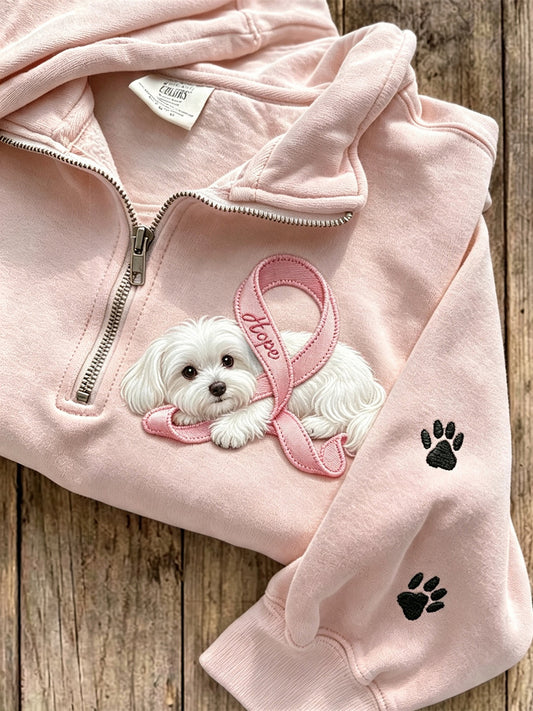 Damen-Hopecap-Mütze in Pink mit Malteserhund und Pfotenabdrücken, mit Reißverschluss