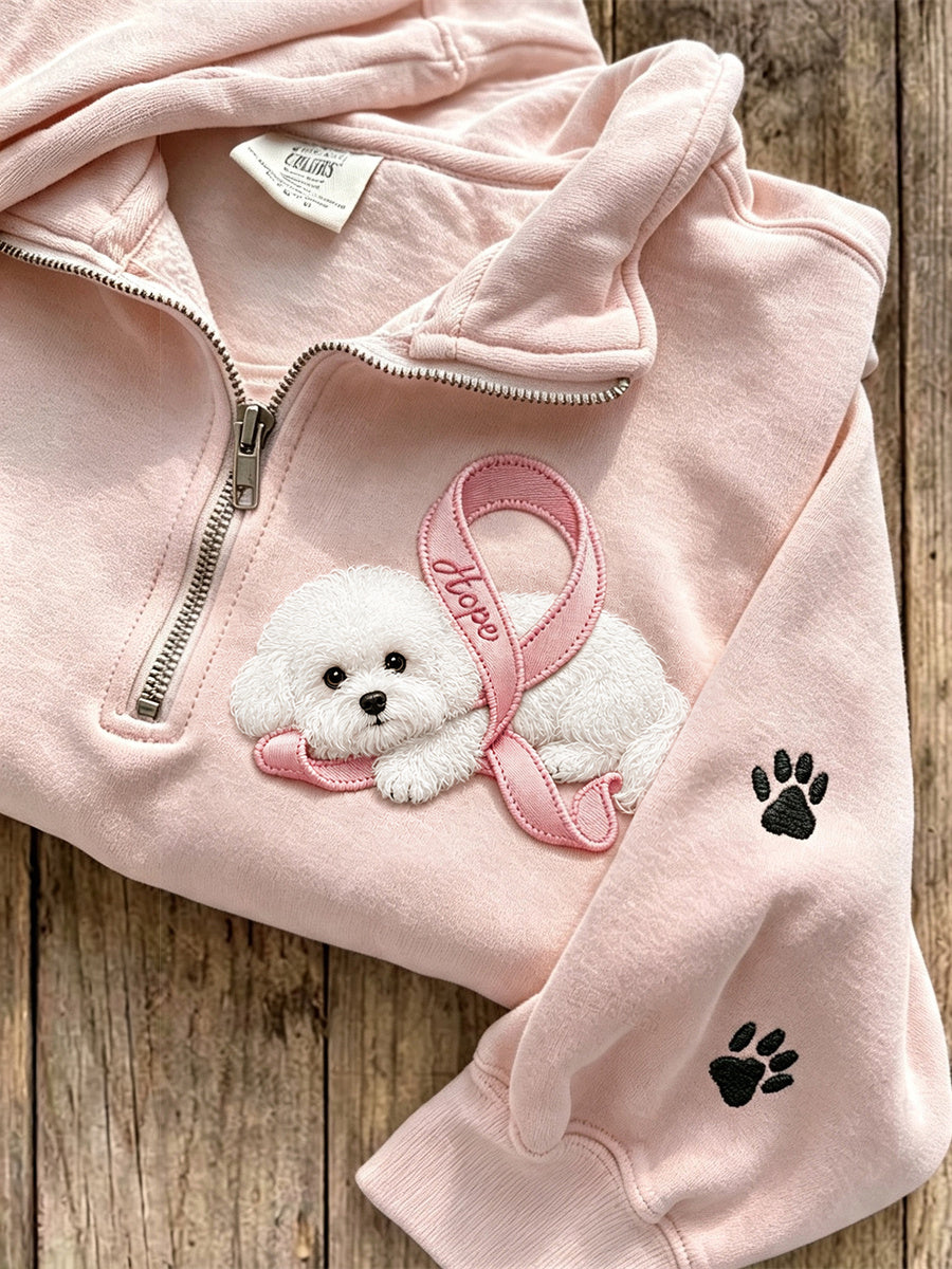 Frauen Hope Pink Ribbon Bichon Hund & Pfote Drucke mit Reiß verschluss Sweatshirt