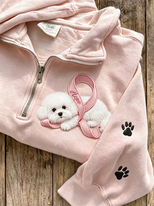 Frauen Hope Pink Ribbon Bichon Hund & Pfote Drucke mit Reiß verschluss Sweatshirt