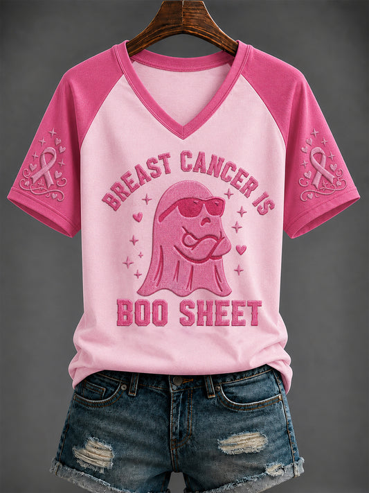 Bedrucktes T-Shirt mit V-Ausschnitt Frauen-Brustkrebs ist BOO-BLATT