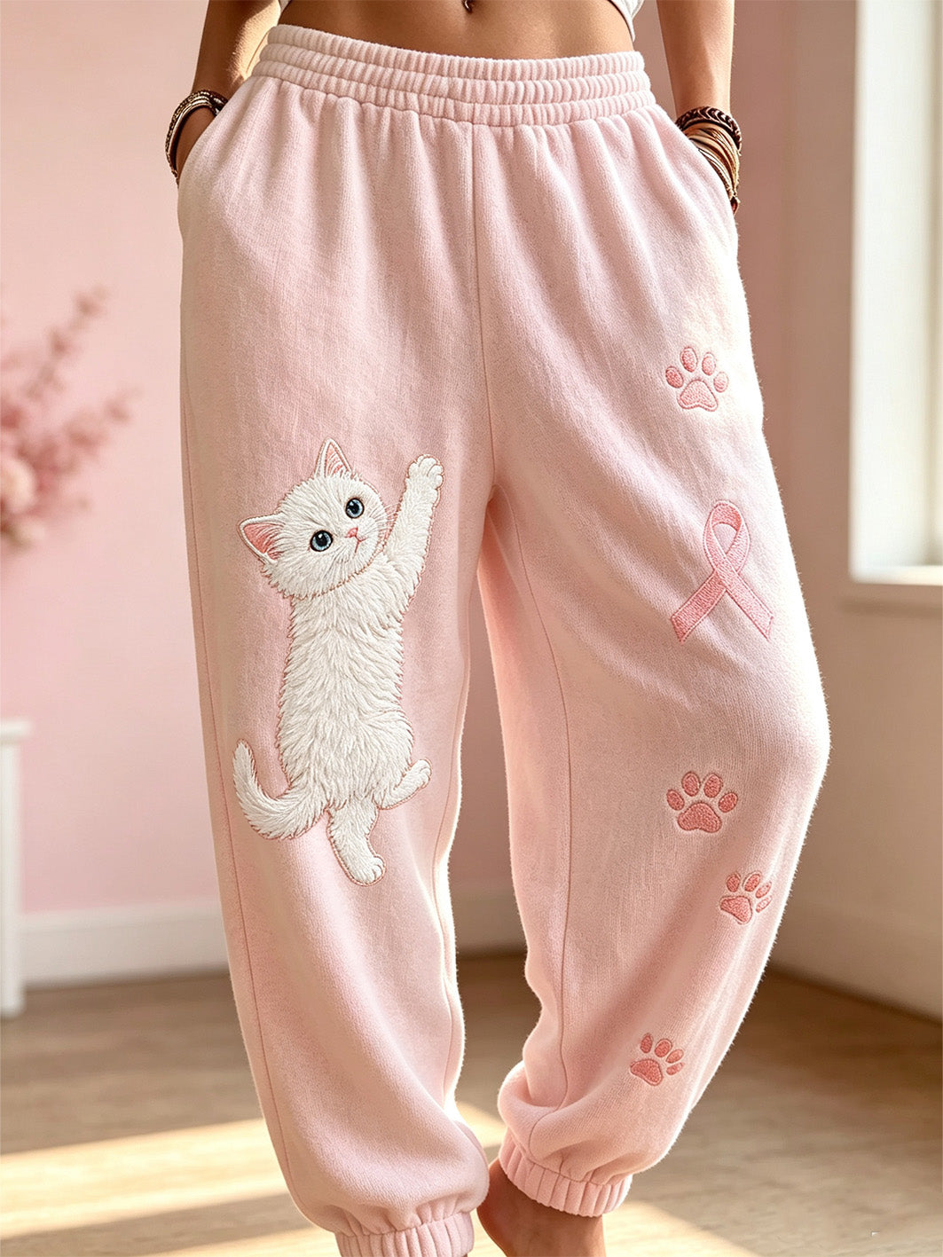 Frauen-Brustkrebs-Thematische niedliche Katzen muster bedruckte Freizeit-Jogging hose