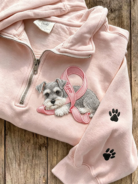 Frauen Hope Pink Ribbon Schnauzer Hund & Pfote Drucke mit Reiß verschluss Sweatshirt