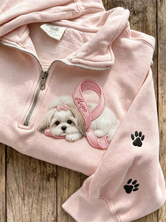 Damen Hope Pink Ribbon Shih Tzu Hunde-und Pfoten drucke mit Reiß verschluss Sweatshirt