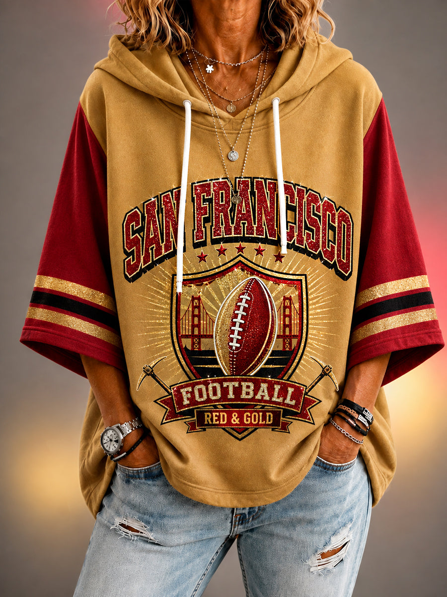Fußball-Tagsgeschenk für Fußballfans – Freizeit-Kapuzenpullover mit 3/4-Ärmeln für Damen